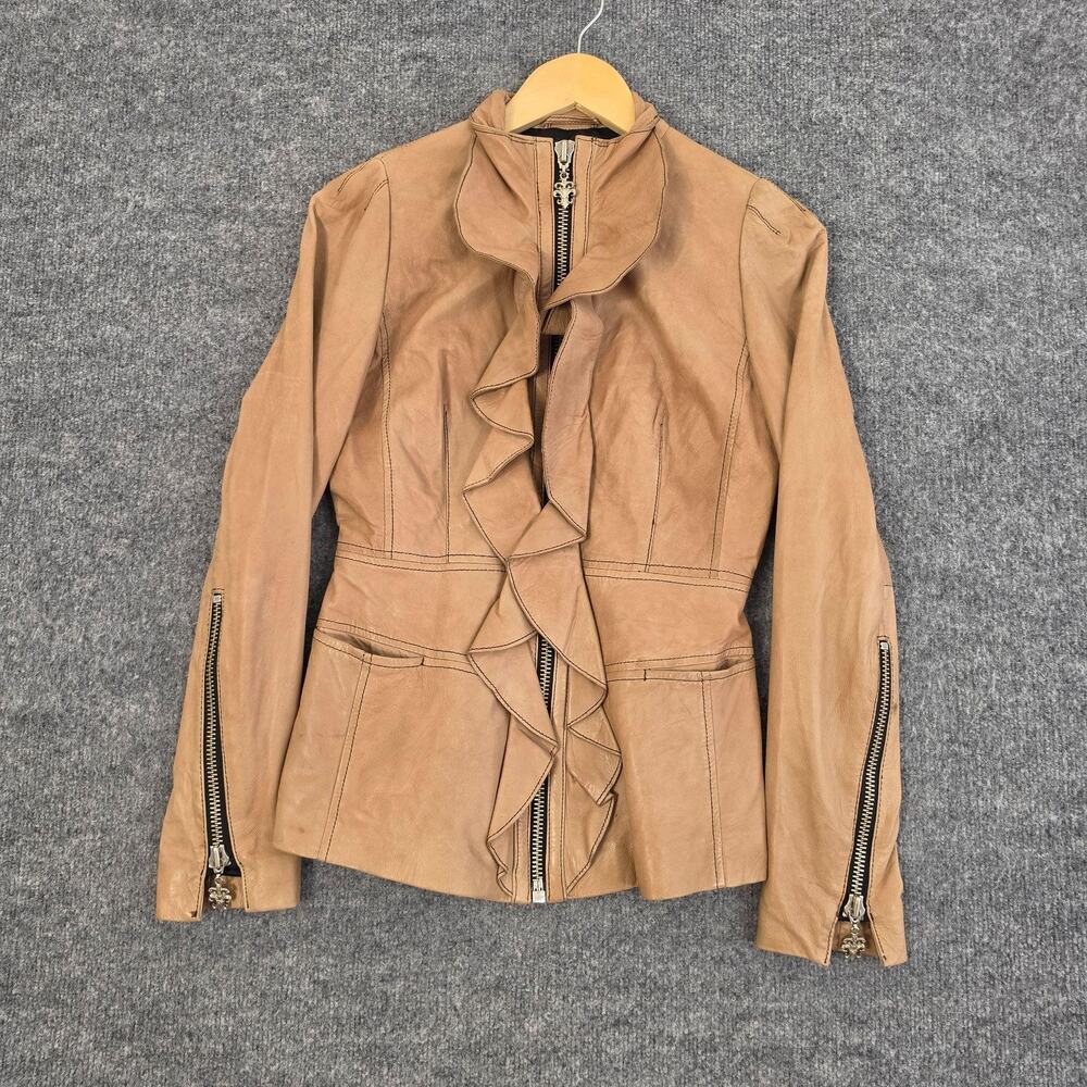 Royal Underground Jacket Small Ruffle Silk Leather Brown Bike Gothic Rock Y2K